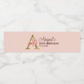 Letter A Gouden Monogram Roze Rozen Waterfles Etiket (Enkel label)