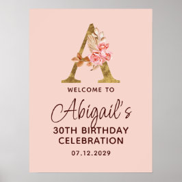Letter A Gouden Monogram Roze Rozen Welkom Poster