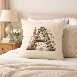 Letter "A" – Houten wijnstok monogram ontwerp Kussen