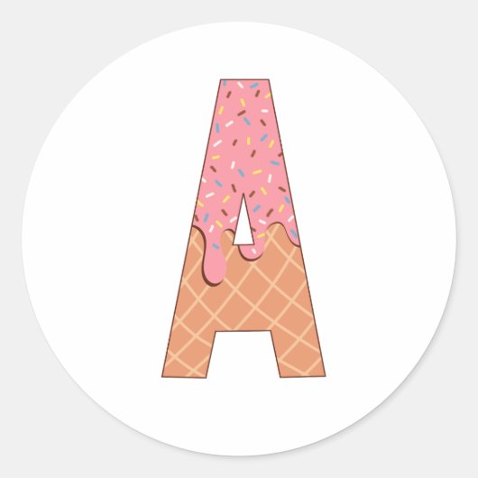 Letter A - Ice crème-thema Ronde Sticker (Voorkant)