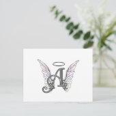 Letter A Initiaal Monogram met Angel Wings & Halo Briefkaart (Staand voorkant)