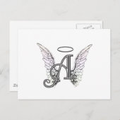 Letter A Initiaal Monogram met Angel Wings & Halo Briefkaart (Voorkant / Achterkant)