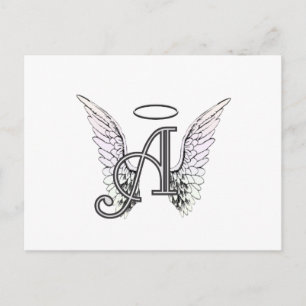 Letter A Initiaal Monogram met Angel Wings & Halo Briefkaart