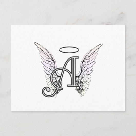 Letter A Initiaal Monogram met Angel Wings & Halo Briefkaart (Voorkant)