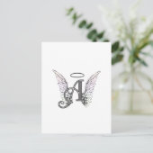 Letter A Initiaal Monogram met Angel Wings & Halo Briefkaart (Staand voorkant)