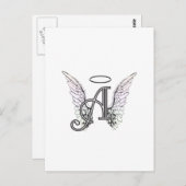 Letter A Initiaal Monogram met Angel Wings & Halo Briefkaart (Voorkant / Achterkant)