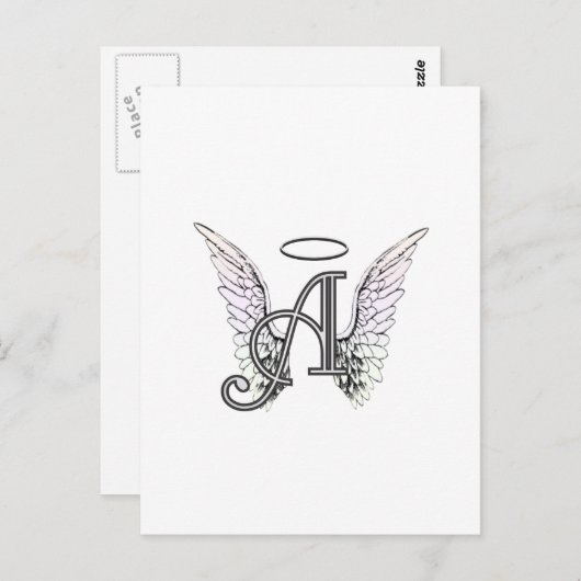 Letter A Initiaal Monogram met Angel Wings & Halo Briefkaart (Voorkant / Achterkant)