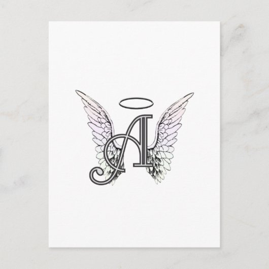 Letter A Initiaal Monogram met Angel Wings & Halo Briefkaart (Voorkant)