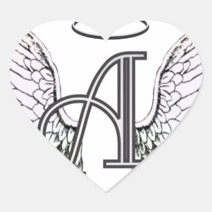 Letter A Initiaal Monogram met Angel Wings & Halo Hart Sticker