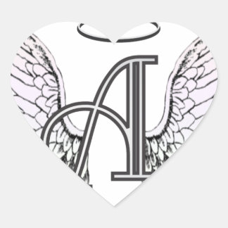Letter A Initiaal Monogram met Angel Wings & Halo Hart Sticker