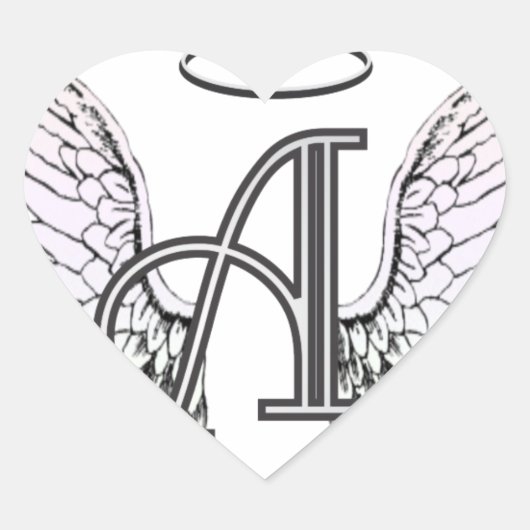 Letter A Initiaal Monogram met Angel Wings & Halo Hart Sticker (Voorkant)