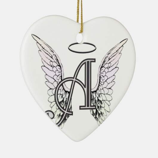 Letter A Initiaal Monogram met Angel Wings & Halo Keramisch Ornament (Rechts)