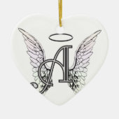 Letter A Initiaal Monogram met Angel Wings & Halo Keramisch Ornament (Voorkant)
