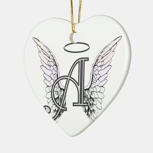 Letter A Initiaal Monogram met Angel Wings & Halo Keramisch Ornament (Links)