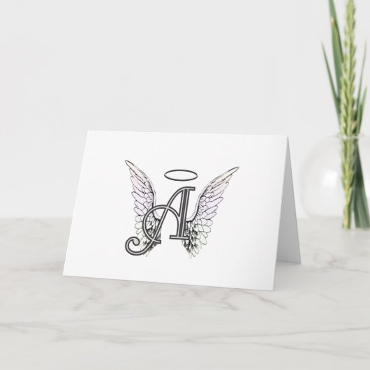 Letter A Initiaal Monogram met Angel Wings & Halo Notitiekaartje (Voorkant)