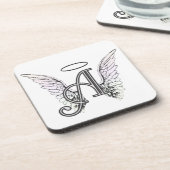 Letter A Initiaal Monogram met Angel Wings & Halo Onderzetter (Linkerzijde)