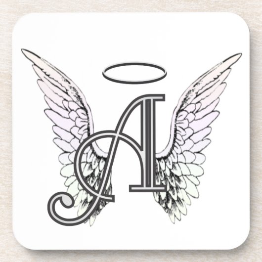 Letter A Initiaal Monogram met Angel Wings & Halo Onderzetter (Voorkant)