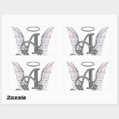 Letter A Initiaal Monogram met Angel Wings & Halo Rechthoekige Sticker (Vel)