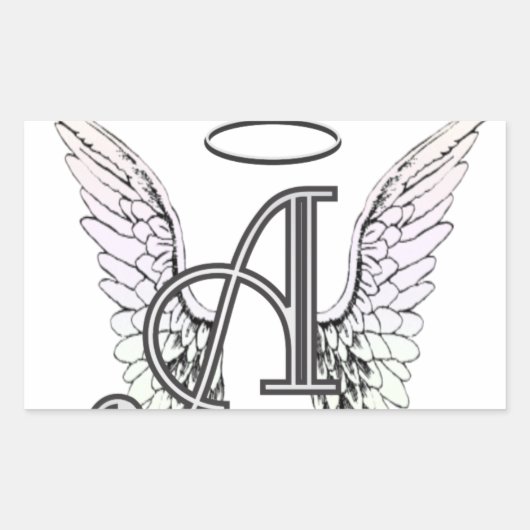 Letter A Initiaal Monogram met Angel Wings & Halo Rechthoekige Sticker (Voorkant)
