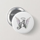 Letter A Initiaal Monogram met Angel Wings & Halo Ronde Button 5,7 Cm (Voorkant /achterkant)