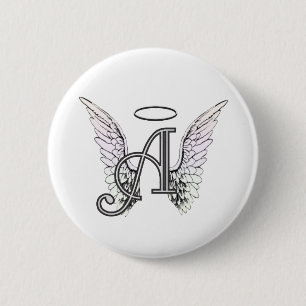 Letter A Initiaal Monogram met Angel Wings & Halo Ronde Button 5,7 Cm
