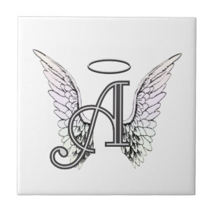 Letter A Initiaal Monogram met Angel Wings & Halo Tegeltje