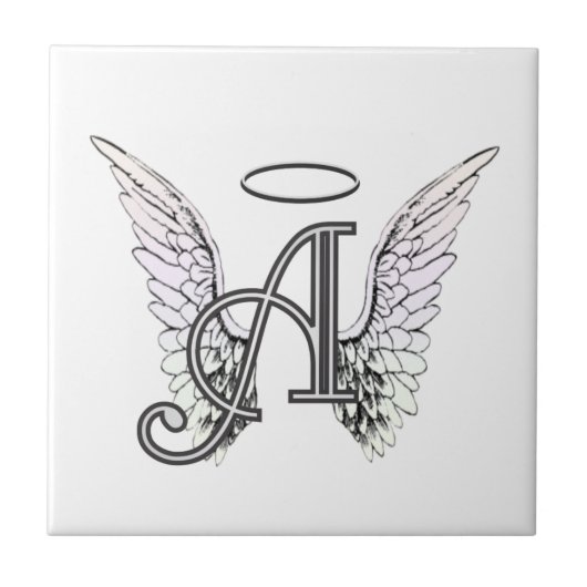 Letter A Initiaal Monogram met Angel Wings & Halo Tegeltje (Voorkant)