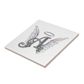 Letter A Initiaal Monogram met Angel Wings & Halo Tegeltje (Zijkant)