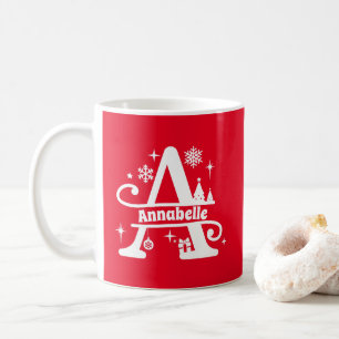 Letter A Kerstmonogram Initiaal Naam Rood Koffiemok