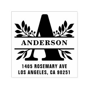 Letter A Klassiek gebladerte familie Monogram Adre Zelfinktende Stempel