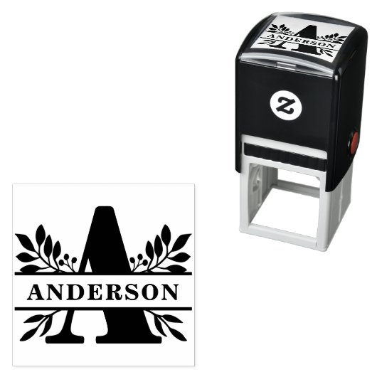 Letter A Klassiek gebladerte familienaam Monogram Zelfinktende Stempel (In situ)