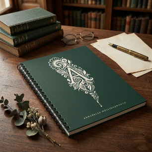 Letter A Linocut Botanische Monogram Notitieboek
