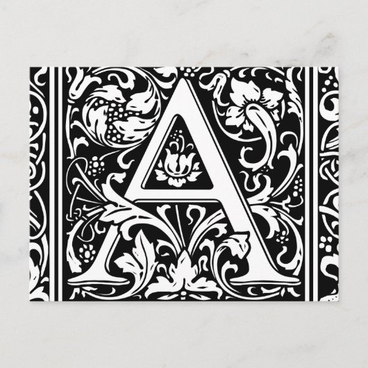 Letter A Middeleeuwse Monogram Art Nouveau Briefkaart (Voorkant)