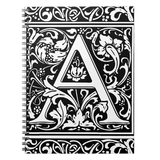 Letter A Middeleeuwse Monogram Art Nouveau Notitieboek (Voorkant)