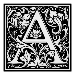 Letter A Middeleeuwse Monogram Art Nouveau Poster