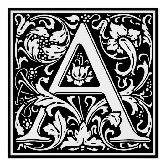 Letter A Middeleeuwse Monogram Art Nouveau Poster (Voorkant)