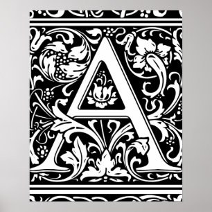 Letter A Middeleeuwse monogram Art Nouveau Poster