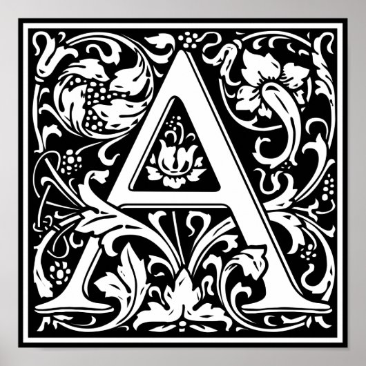 Letter A Middeleeuwse Monogram Art Nouveau Poster (Voorkant)