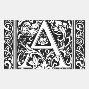 Letter A Middeleeuwse Monogram Art Nouveau Rechthoekige Sticker