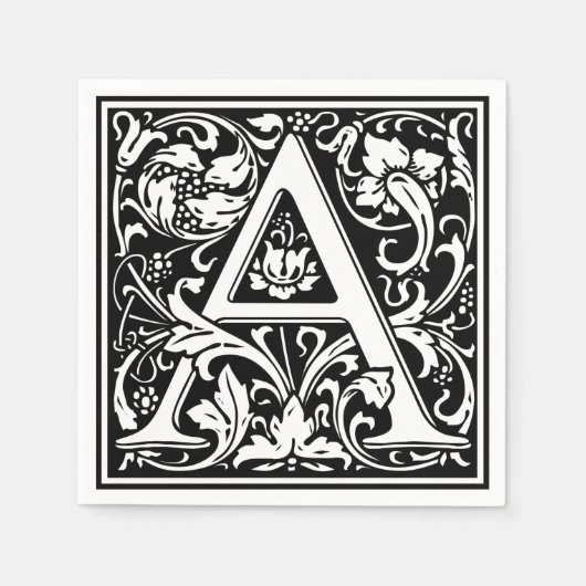 Letter A Middeleeuwse Monogram Art Nouveau Servetten (Voorkant)