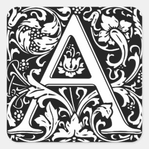 Letter A Middeleeuwse Monogram Art Nouveau Vierkante Sticker