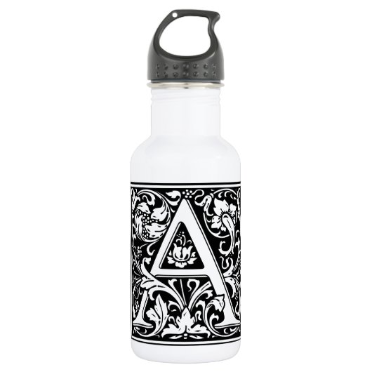 Letter A Middeleeuwse Monogram Art Nouveau Waterfles (Voorkant)