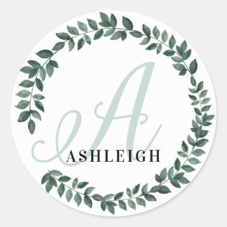 Letter A Monogram Aangepaste Naam Minimalistische Ronde Sticker