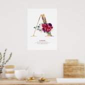 Letter A Monogram Bloemendecoratie Burgundyrood en Poster (Keuken)