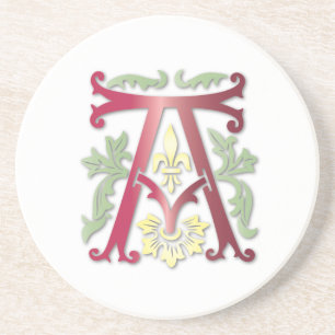 Letter A Monogram Fleur de lis Zandsteen Onderzetter