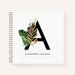 Letter A Monogram Gold Foil Tropical Personalized Notitieboek