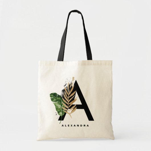 Letter A Monogram Gold Foil Tropical Personalized Tote Bag (Voorkant)