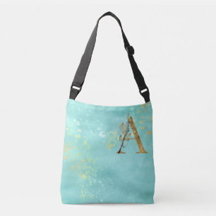 *~* Letter A Monogram Gold Glitter Turquoise Blue Crossbody Tas