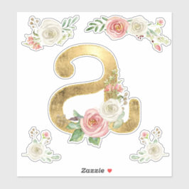 Letter A Monogram Goud Roos Bloemen Waterverf Sticker
