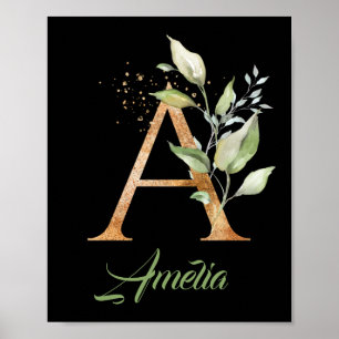Letter A monogram groen eucalyptus goud zwart Poster
